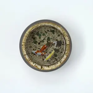 Hand Painted Koi in Resin, in Hand Made Pottery, with Painted Greenery, Kintsugi