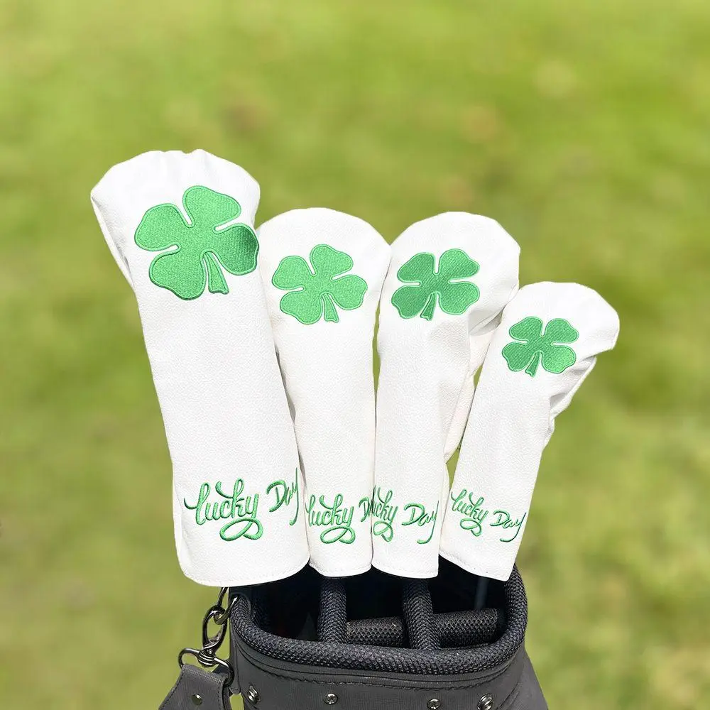 Lucky Clover Pattern Golf Club Head Cover, Golf Club Head Cover, Durable Golf Club Head Cover for Most Woods & Hybrids, Golf Accessories, Golf Equipment, Golf Supply