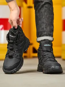 Men's Winter Steel Toe Safety Boots, Casual Anti-smash Anti-puncture Warm High Top Lace Up Work Shoes for Outdoor, Male All-match Round Toe Shoes for Daily Wear