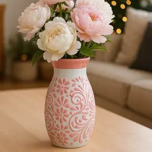 Talavera Pink & White Floral Vase – Lead Free