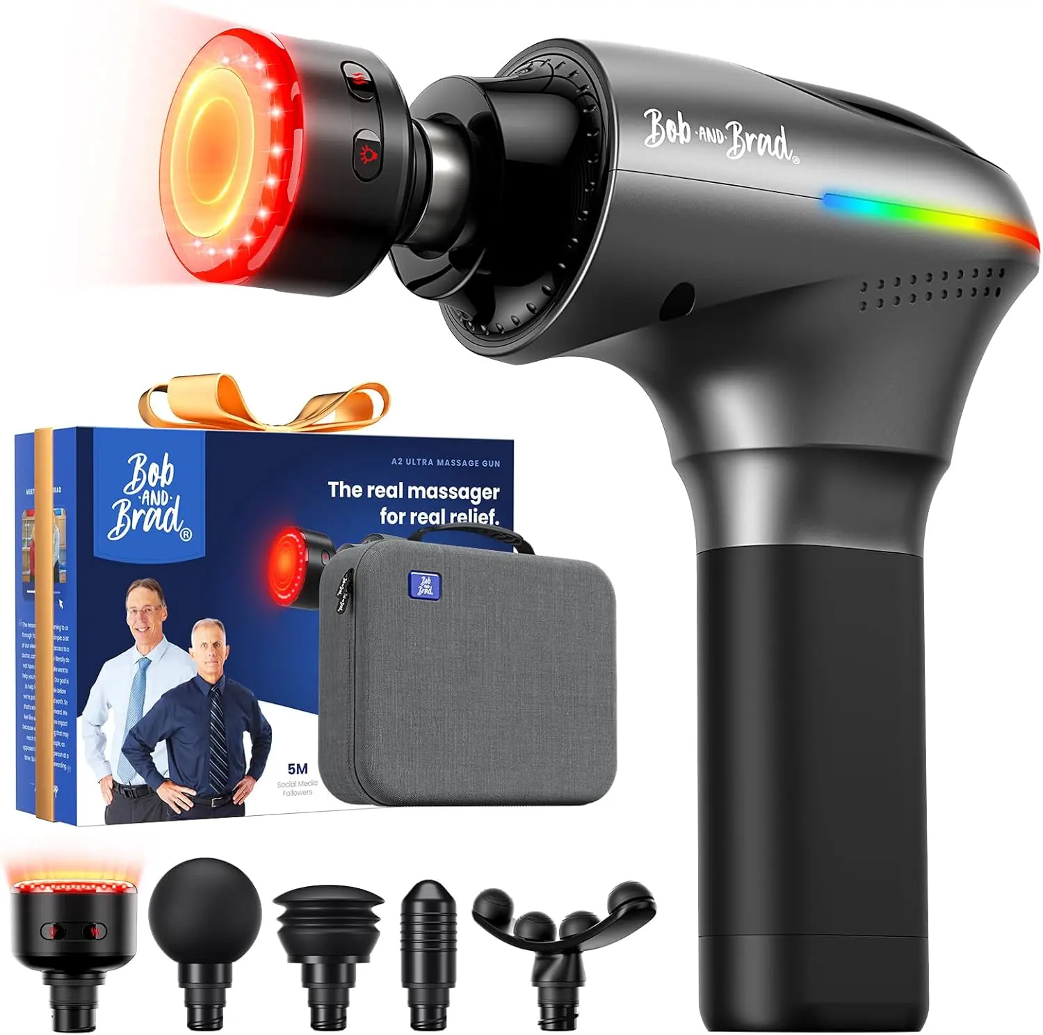 Bob and Brad A2 Ultra Massage Gun with Red Light & Infrared Heat for Athletes & Full Body Pain Relief with Case