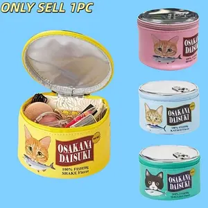 Tin Sardine Women's Travel Cosmetic Bag Cute Creative Portable Fashion Zipper Bag Weekend Holiday Cute Sardine Can Storage Bag Cylindrical Cartoon Creative Storage Bag Makeup Pouch