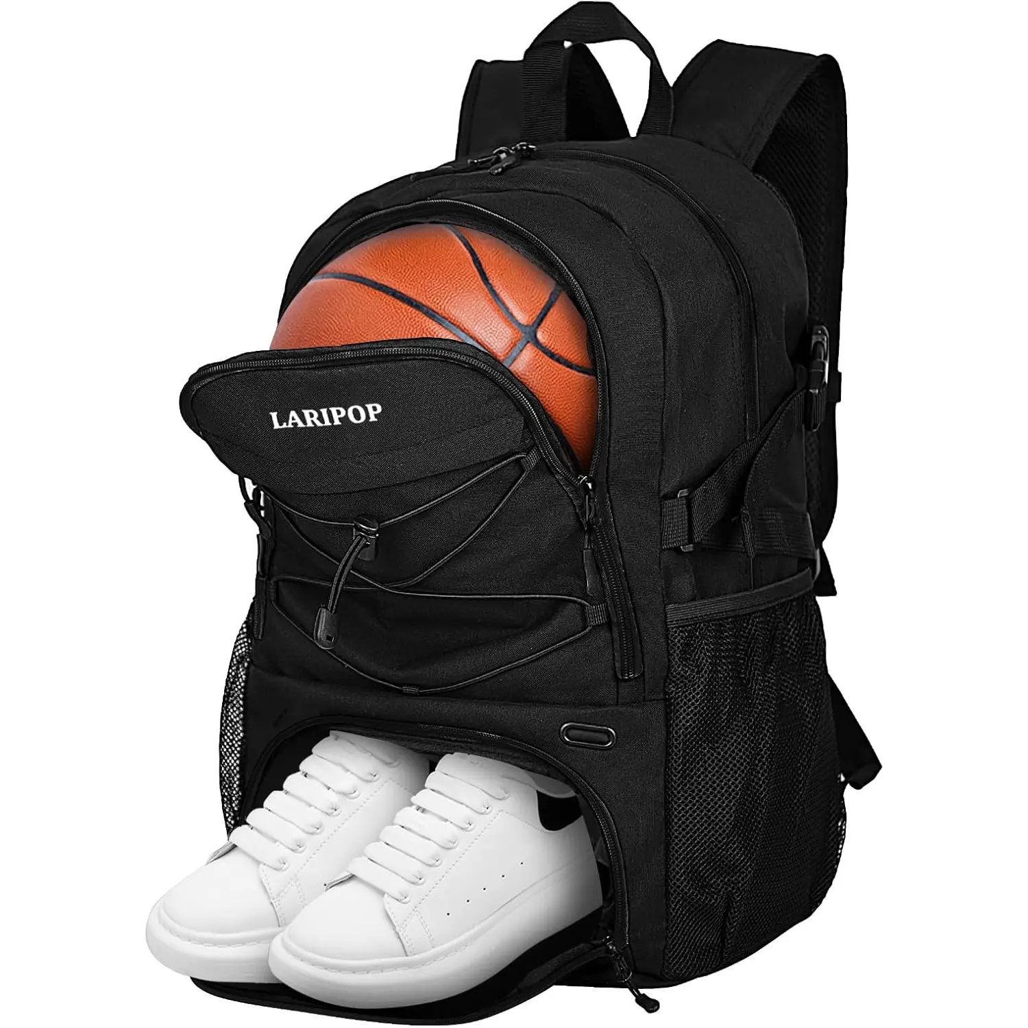 LARIPOP Basketball Backpack with Ball Compartment - Ventilated Shoe Pocket Fits US Size 15, Water Resistant 30L Sports Bag for Men Women Teen Athletes Practice Travel