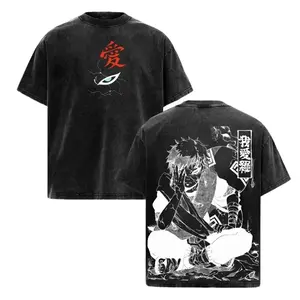 Gaara Naruto Anime Vintage Washed Tee – Oversized Double Printed Heavy Cotton T-Shirt, Streetwear Unisex Graphic Shirt for Anime Fans