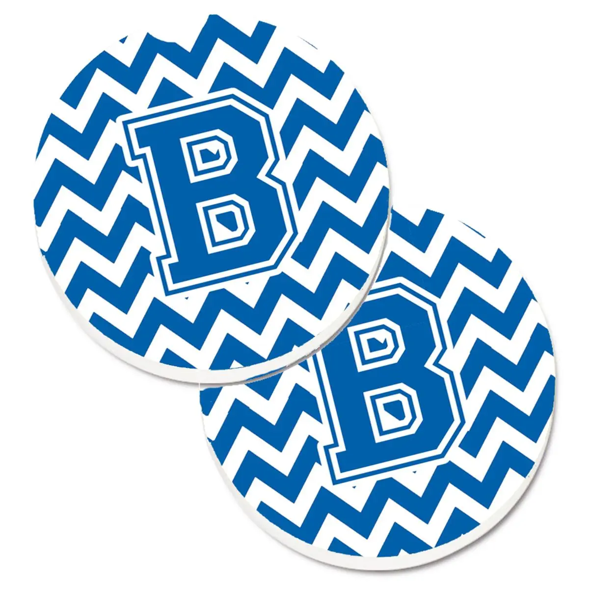 Letter B Chevron Blue & White Set of 2 Cup Holder Car Coaster