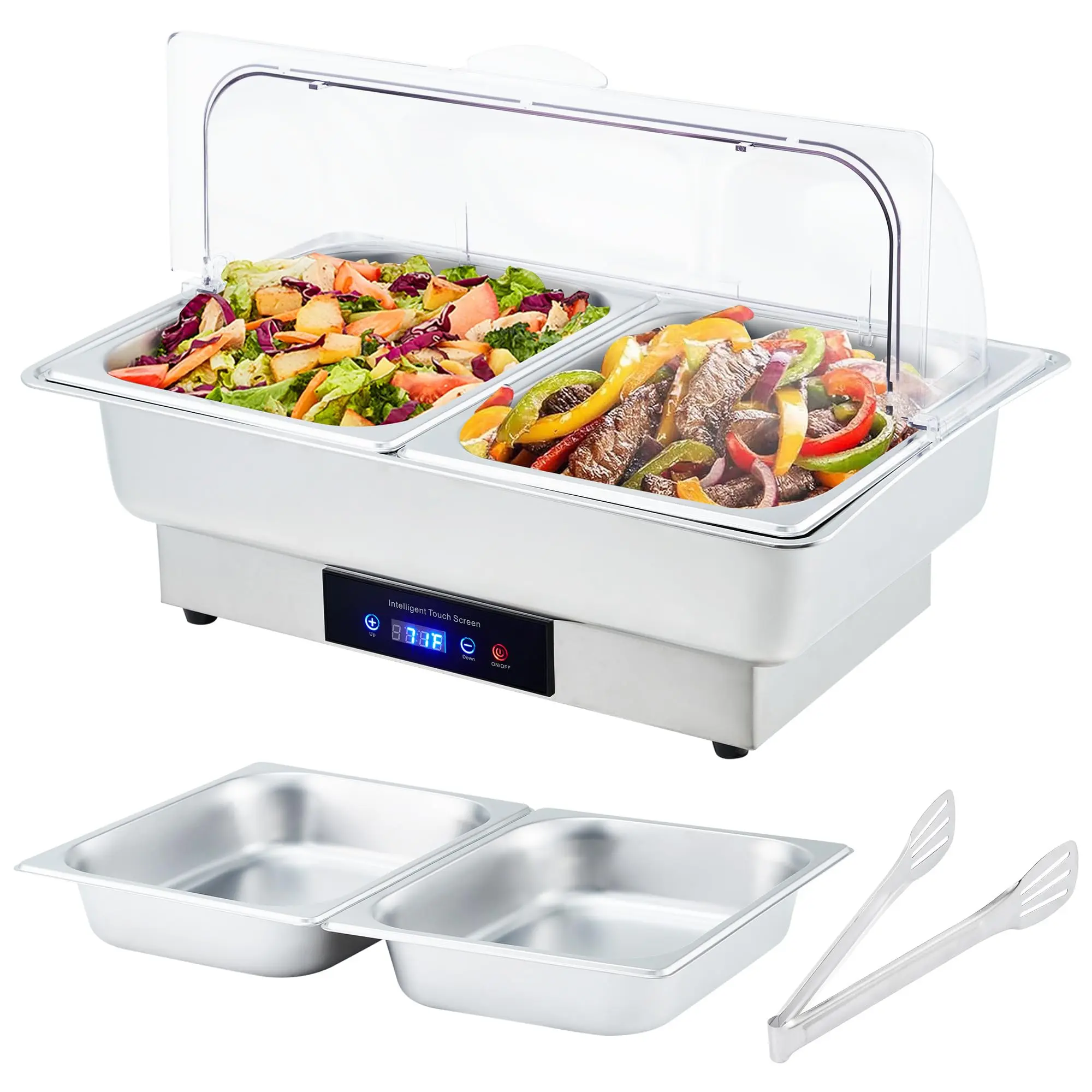 Garvee Electric Chafing Dish Buffet Set, 9 QT Stainless Steel Food Warmer with Adjustable Temperature Control and Transparent Roll Top Lid, Ideal for Catering, Parties, Banquets, and Buffets to Keep Food Warm and Fresh