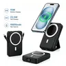 Magnetic power bank, 10000mAh wireless portable charger with USB-C data cable, LED display, foldable battery pack, 22W fast charging, compact silicone material, black. Led Display Powerbank Chargeable