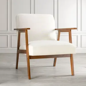 Mid-Century Modern Accent Chair, Armchair with Solid Wood Legs, Upholstered Reading Chair