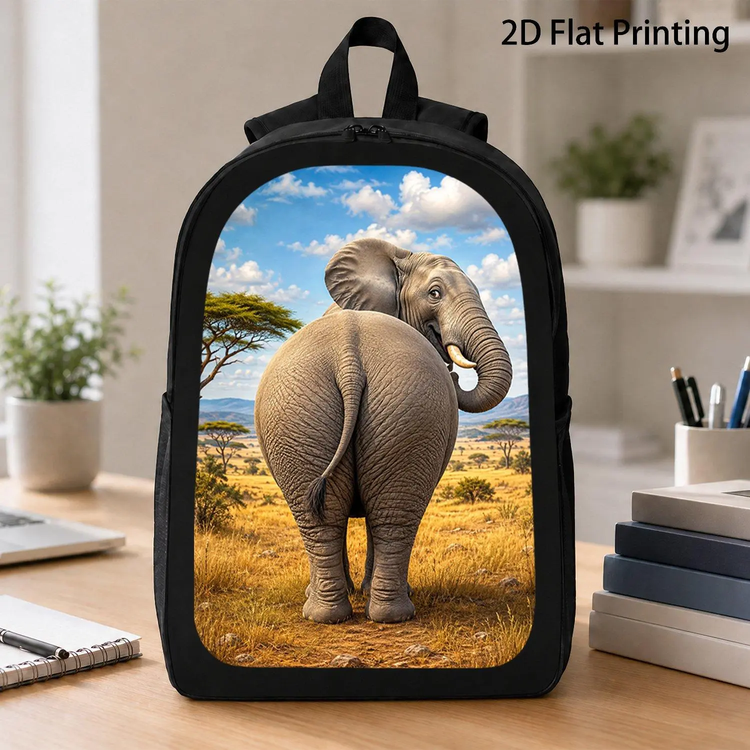 17 Inch Backpack 1pc African Elephant Big Butt Savannah Print Wildlife Lover Bag Spacious Large Capacity Backpack for Outdoor Hiking Business Travel Use