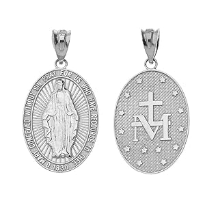 925 Sterling Silver Miraculous Medal Of Blessed Virgin Mary Catholic Charm Pendant Necklace with Chain and Pendant only