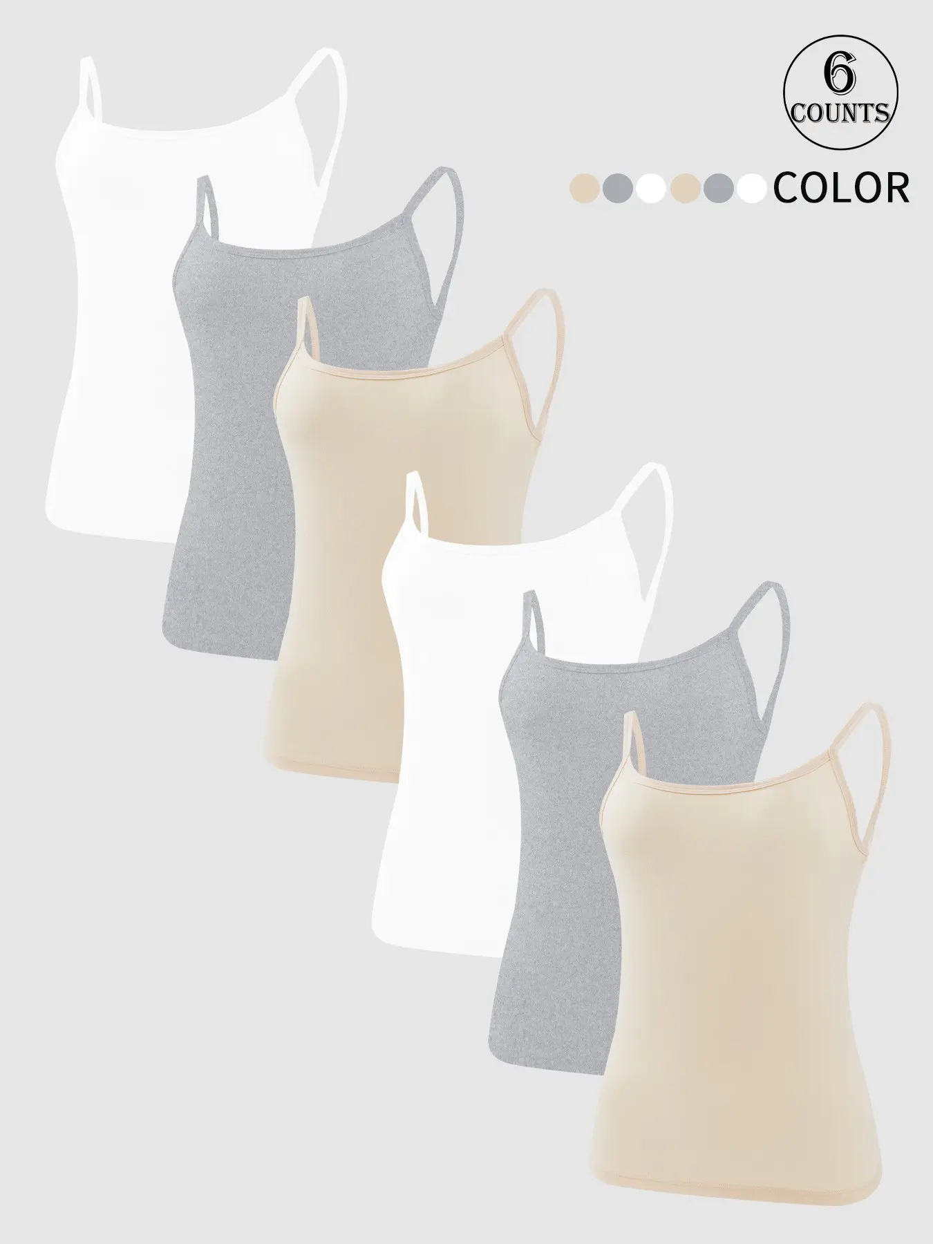 6pcs backless sheer camisole top, Underwear, no pads, slip-free design, Fit, perfect for gym and running