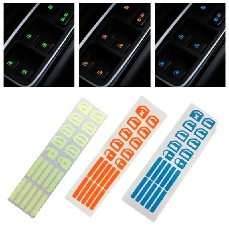 Car Luminous Car Window Button Sticker Night Glowing Lifting Switch Safety Decoration Stickers Door Window Lifter Switch Decals 2026 for your car decoration