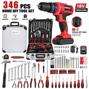 Rolling Electric Tool Sets, 18V Electric Power Drill Set for Men, Household Home DIY Hand Tool Kits,18+1 Clutch Cordless Power Drill Set for Thanksgiving, Christmas,Father's Day