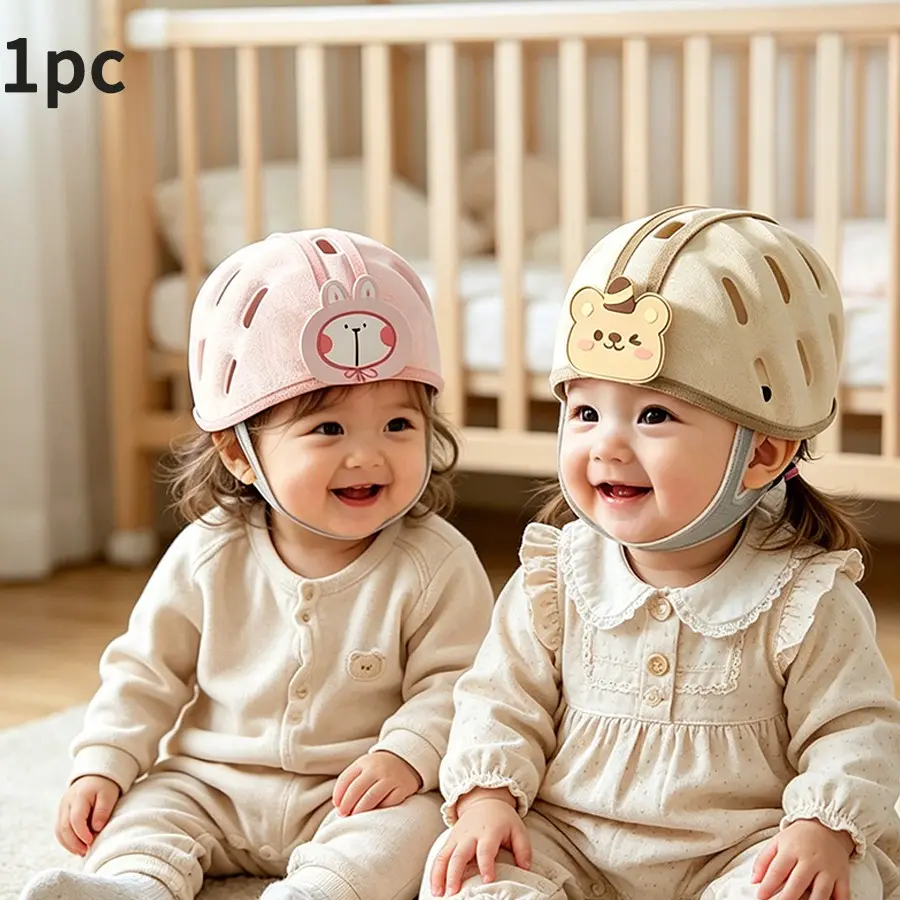 Baby Anti-Fall Head Protector Hat, Soft Cartoon Animal Design, Breathable Lightweight, Ideal for Crawling, Walking, and First Steps, Bonnet with Bunny Ears