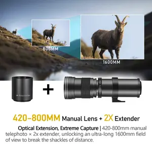 420-1600mm Super Telephoto Manual Zoom Lens Kit for Canon EOS Rebel T7, T6, T5, Nikon D3500, D5600, D3200 DSLR Cameras - Includes 2X Teleconverter for 1600mm Reach - Perfect for Moon & Wildlife - MF Only