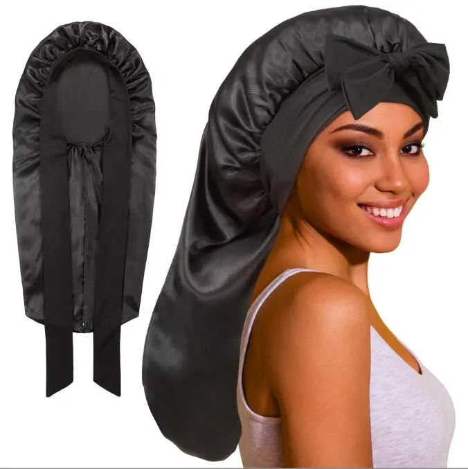 Women's Double Layer Satin Lined Sleep Bonnet, Haircare Accessory with Tie Band, Soft Lightweight Breathable Satin Material for Long Hair Adults, Satin Lined Bonnet