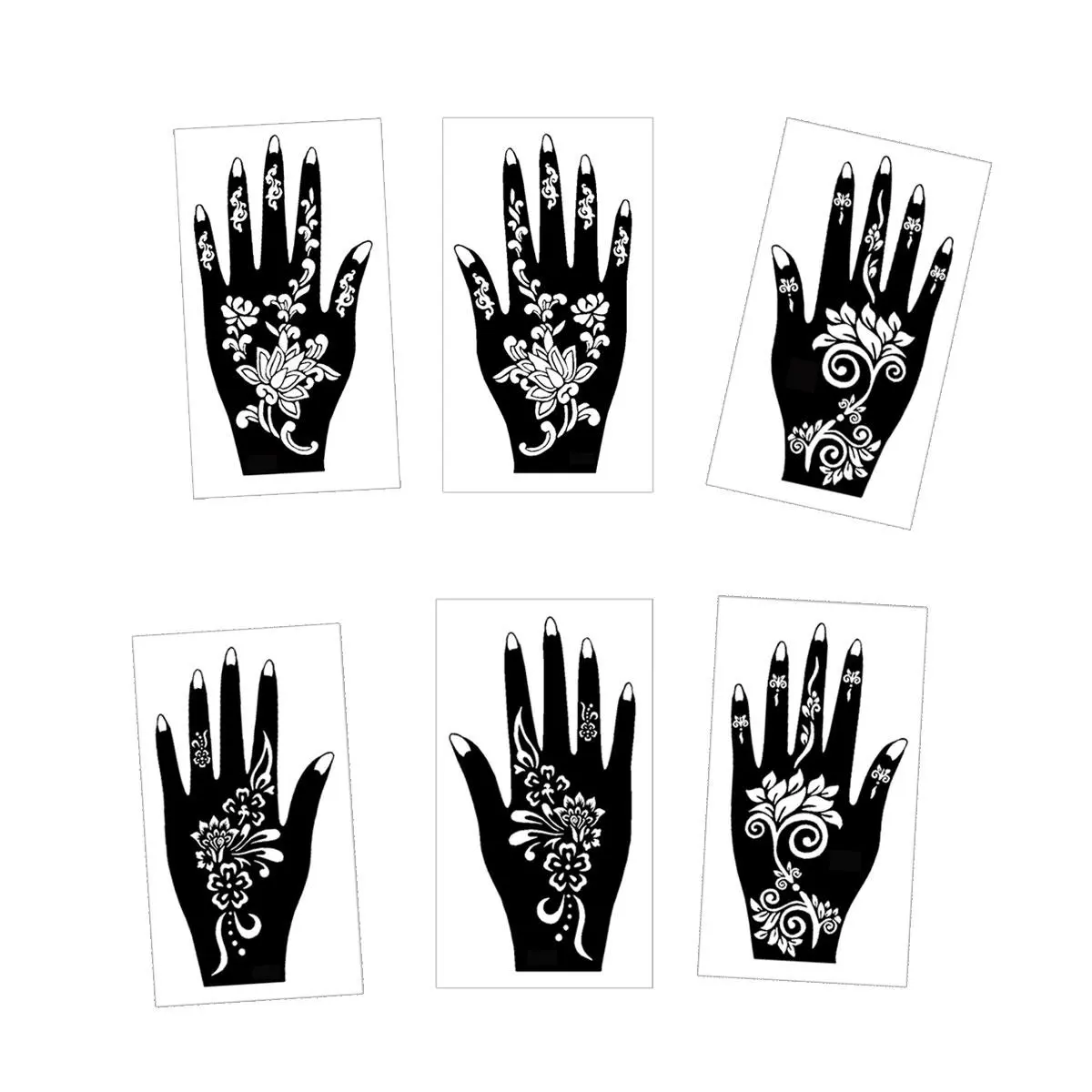 Hollow Out Design Temporary Tattoo Stencil, 6 Counts/set Disposable Floral Design Hand Henna Body Art Templates for Women, Perfect for Women