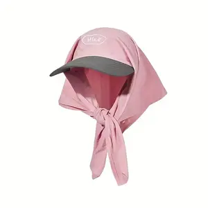 A Women'S Personalized Color-Blocked Headscarf with Letter Embroidery And a Sun-Protective Cap