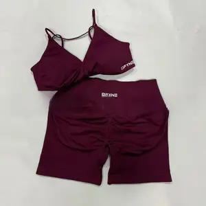 Women's DFYNE Seamless 2-Piece Sports Clothing Set - Cross-Waist Scrunch Butt Shorts, Sports Bra for Gym Activewear