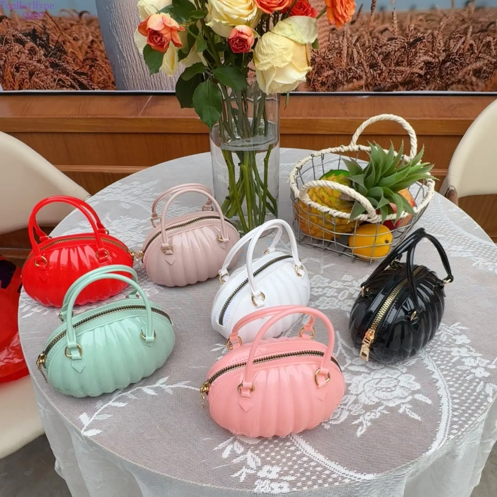 Women's Cute Scallop Shell Jelly Handbag - Pumpkin Mini Cutie Crossbody Bag with Top Handle, Party-Ready Casual Chic 2026 Trending Fashion Accessory