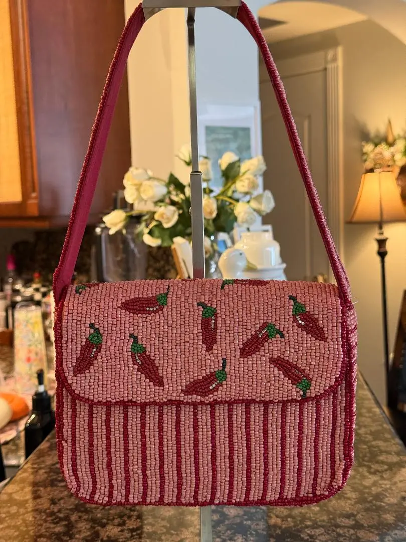 Trending Beaded Bags and Resort Collection - Picante Pepper Beaded Shoulder Bag