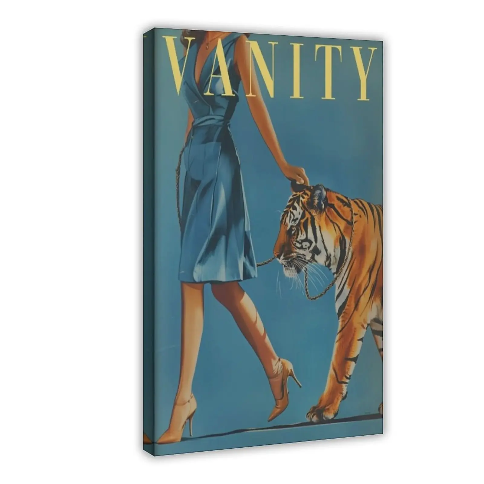 Vintage Woman Walking A Tiger Poster Women Fashion Magazine Wall Art Badass Eclectic Print Funny Retro Wall Decor,bedroom Canvas Posters, Hall Wall Art, Bathroom Canvas Posters