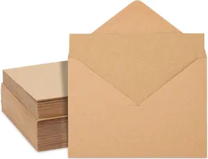 A7 Blank Kraft Paper Note Cards & Envelopes Set, Office Stationery with Laser Printer Compatibility, Adhesive Flap, Blank Surface for Holiday Use