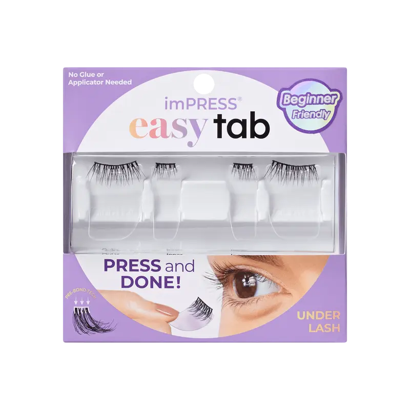 Impress Falsies easy tab Pre-Glued False Eyelashes - Authentic Natural | 1 Pair of Half Lash & 2 Lash Clusters, 5mm-9mm