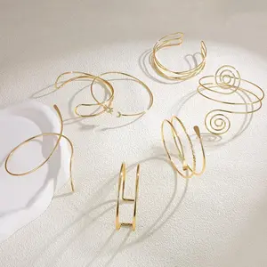 7 Count Arm Cuff Jewelry Set for Women, Adjustable Upper Arm Bangle Band, Sun Moon Swirl Coil Armlet Bracelet Collection