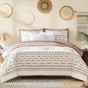 Queen Comforter Set - 7 Pieces Reversible Bedding Set, Boho Bed in A Bag, Lightweight Soft Aztec Bedding, All Season Bed Comforter Set with Sheets, Pillowcases & Shams