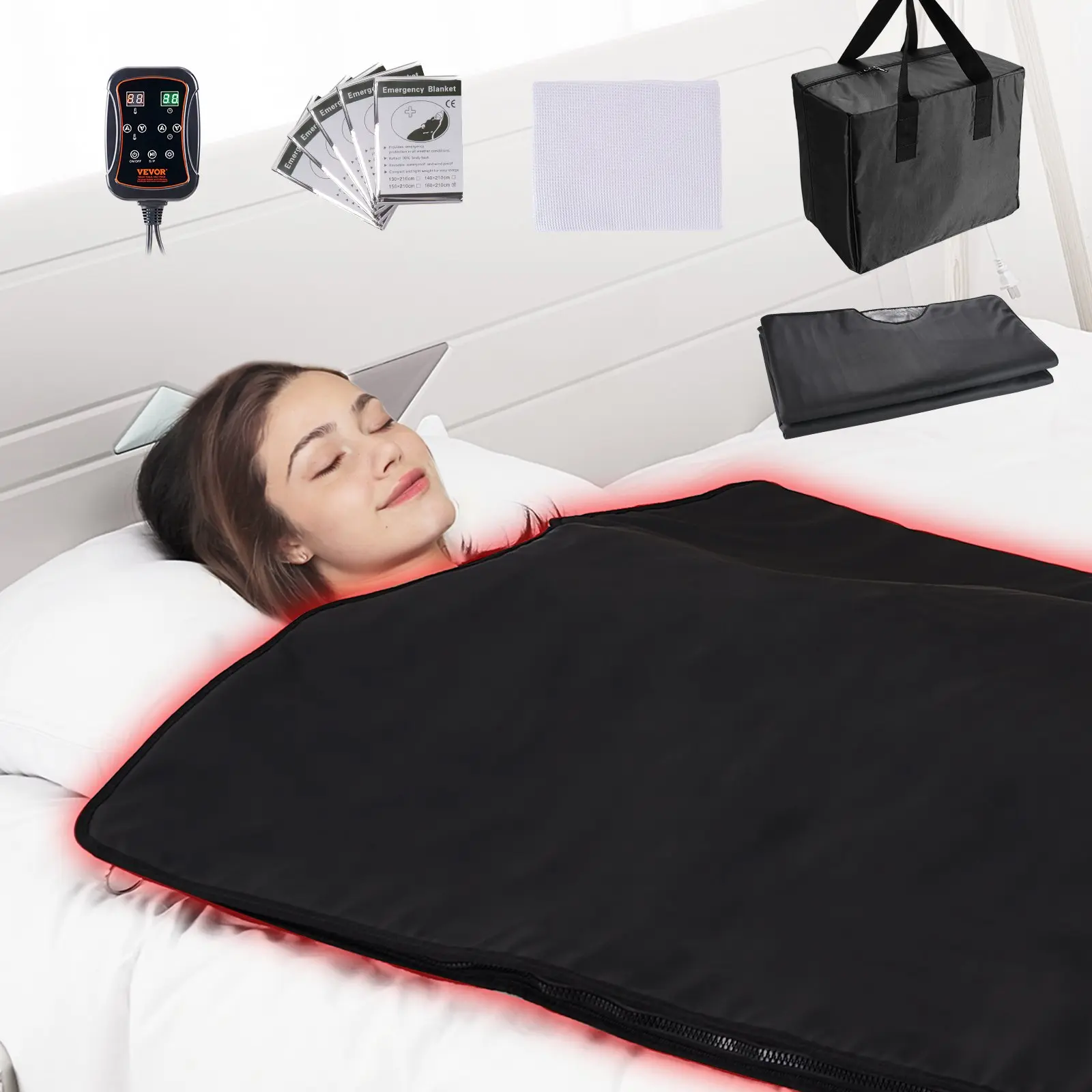 VEVOR Sauna Blanket for Detoxification, Portable Far Infrared Sauna for Home, PU Sauna Bag w/ Therapy Stones Carbon Fiber Heating, 1-6 Level Adjustable Temp 95-185, 1-60 Minutes Timer, 75x 35in