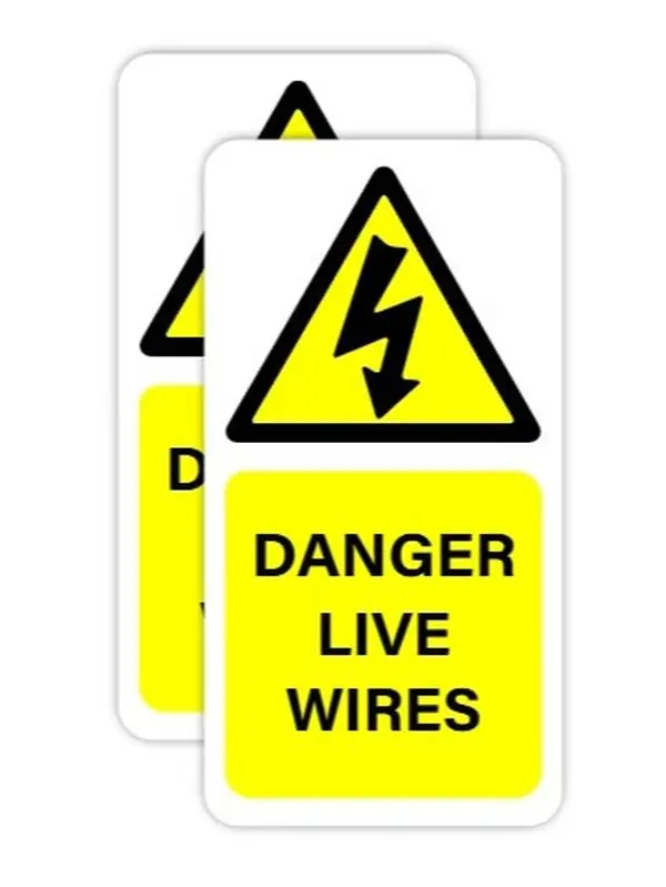 Danger Live Wires Safety Sign Vinly Sticker - 4" Inches (Pack of 2) for Home, Office, Garage, Rec Room, Shop