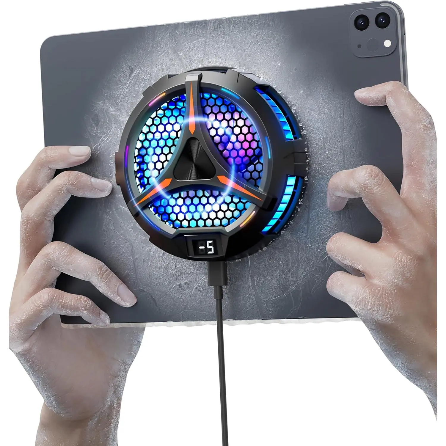 Magnetic Tablet Cooler with 40x40mm Alloy PC ABS Radiator, LED Temp Show, 20W Max Power, 2 Modes, Switch, Colorful Lights, Universal Fit for iPad, Surface Pro, Samsung Tab, Steam Deck, USB Cable Included for Gamers, Two Modes