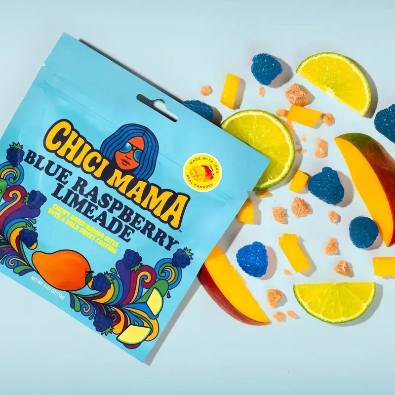 Chici Mama Blue Raspberry Limeade Coated Dried Mango Fruit Snacks - 100% Real Mangoes, Chewy Texture, Sweet & Spicy, Low-Sugar