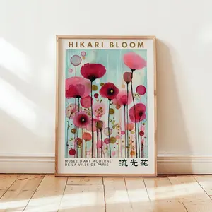[SALE UP TO 50% + FREE SHIP] Floral Poster Japanese Wall Decoration Abstract Floral Poster Modern Wall Art Poster Botanical Art Print Pink Yayoi Kusama Inspired