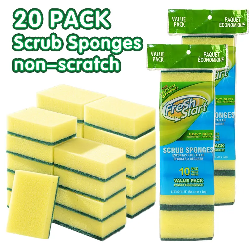 Double-Sided Cellulose Dishwashing Sponge, Non-Scratch Sponge with Tough Pad, Ideal for Kitchen and Bathroom Use