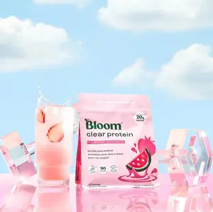 Bloom Clear Protein, Whey Protein Isolate with Collagen Peptides and Digestive Enzymes, 20g Protein, Sugar Free Post Workout Drink Mix, 90 Calories, Strawberry Watermelon, 10 Servings