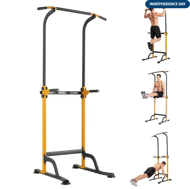 Heavy-Duty Power Tower Workout Station with Pull-Up Bar & Dip Station, 10 Adjustable Heights, 330 lbs Capacity Multi-Function Fitness Equipment for Home Gym Cross-Training - Yellow