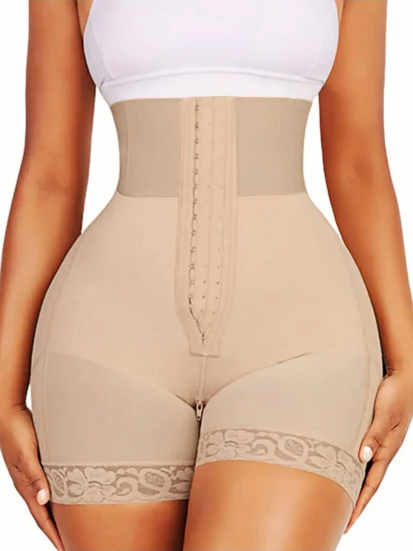 Women's Strapless Colombian Faja Body Shaper Shorts - Compression Shapewear with 3-Row Crotch Closure, Tummy Control, Butt Lifter, Lace Trim, Anti-Slip, Minimalist Basic Comfortable Style for Everyday Womenswear
