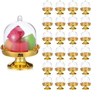 Pack of 24 Mini Cake Stand with Dome, Gold Base Mini Donut Domes & Tiny Cake Stand for Cupcakes, Desserts, Candy Display - Perfect for Weddings, Birthdays, Parties