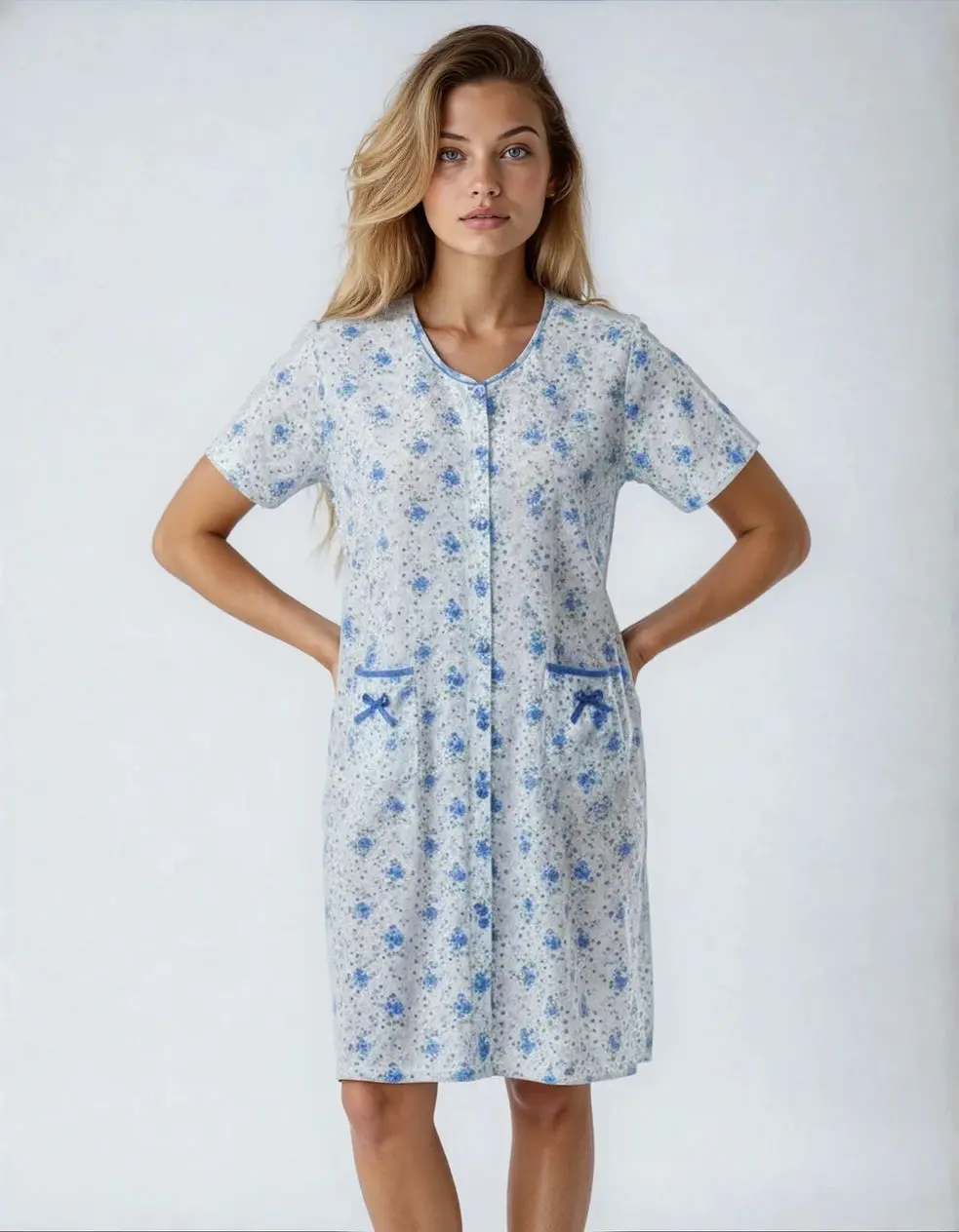 Women's Feminine 95% Cotton Floral Nightgown - Comfortable Colorful Pattern Sleepwear with 2 Pockets, Essential Loungewear