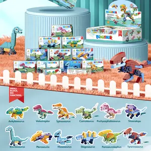 12-in-1 Dinosaur DIY Assembly Buildable Kit Dolls, Mini Animal Building Blocks, Creative Handmade STEM Educational Toys for Kids (Ankylosaurus, Velociraptor, Spinosaurus, Carnotaurus, Pachycephalosaurus, Triceratops)