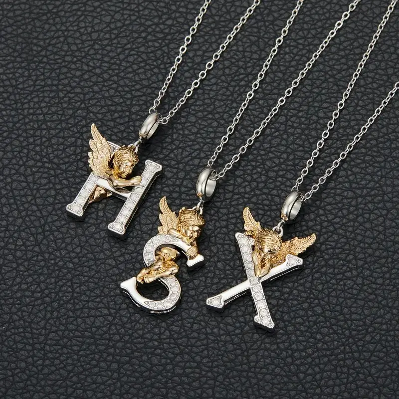 Angel Wing Initial Letter Necklace | 14K Gold Plated A-Z Alphabet Pendant, Dainty Two-Tone Angel Jewelry for Women, Personalized Gift for Her elegant black friday christmas gift beautiful exquisite hip hop jewelry easter birthday modern touch cow tags day