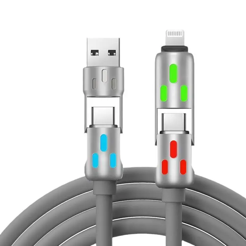 240W 4-in-1 USB C Cable, Multi Charger Cable with Breathing Light, PD 5A Multi Fast Charging & Data Sync Silicone Cable for iPhone Samsung Laptop