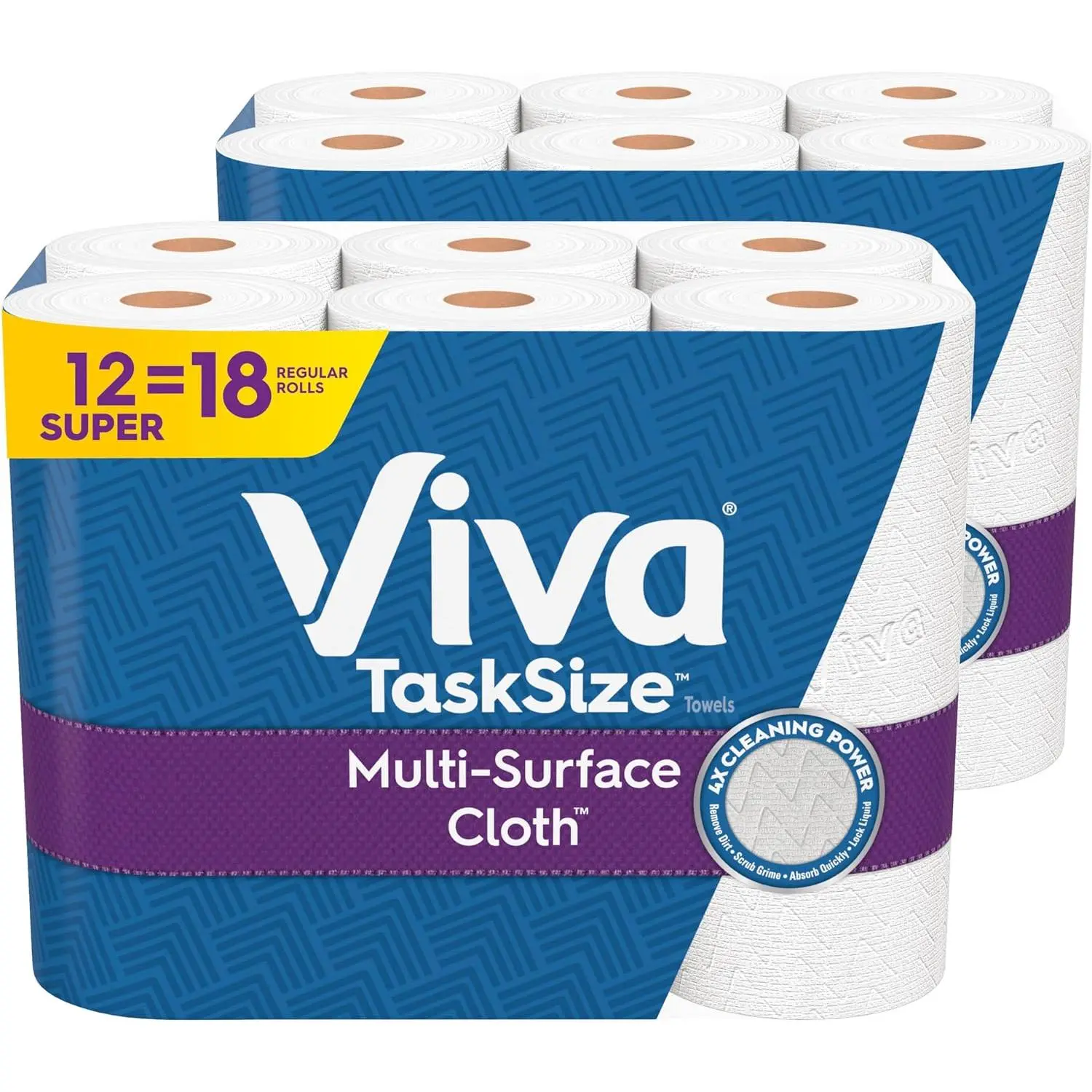 Multi-Surface Kitchen Cleaning Wipes & Cloth Paper Towels - Task Size, 12 Super Rolls (2 Packs of 6), 81 Sheets Per Roll, Strong Cleaning Power, Perforations, Unique Texture