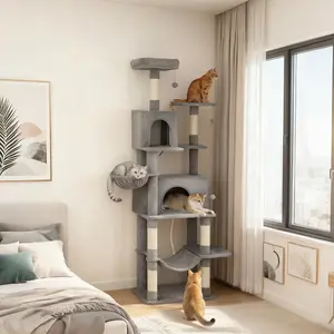 Multi Level Cat Tower 80 Inch Tall Cat Tree with 2 Condos 2 Hammocks 6 Sisal Scratching Posts Dark Gray for Living Room Bedroom Corner Multi Cat Household