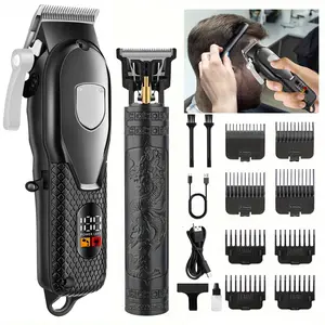 Electric hair clipper set, USB charging LCD display oil hair clipper, Type-C charging hair salon bald hair clipper, engraving home hair clipper, non-slip handle, 4 adjustable speeds, stainless steel blades men's gift