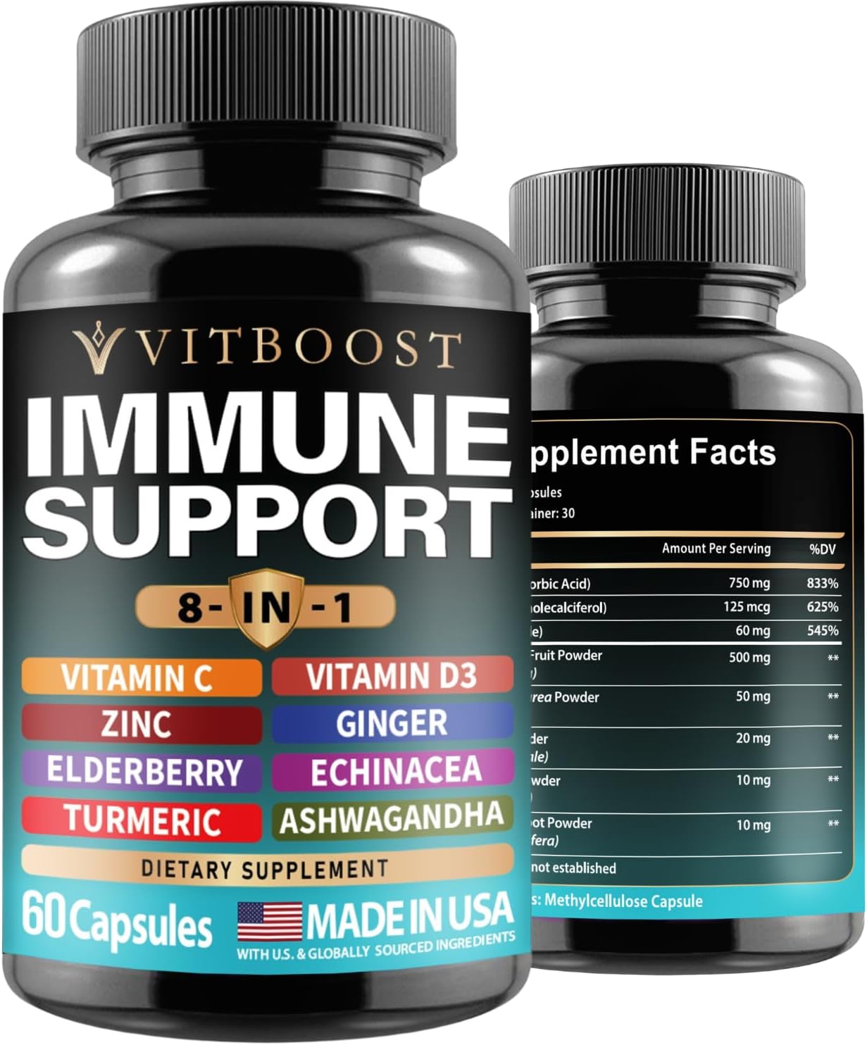VITBOOST Ultimate Immune Support Supplement 8-in-1,Vitamin C, Dietary Vitamin D, Turmeric, ginger, 60 Count Healthcare Fitness Edible ashwagandha Zinc VITBOOST Ultimate Immune Support Supplement 8-in-1,Vitamin C, Dietary Vitamin D, Turmeric, ginger, 60 Count Healthcare Fitness Edible ashwagandha Zinc