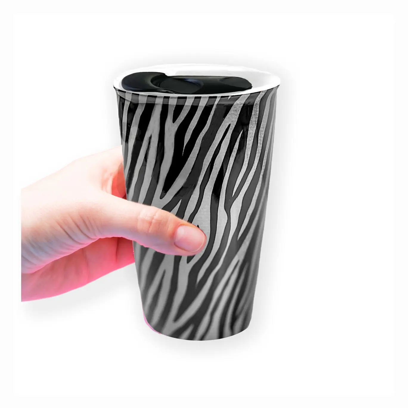 Ceramic Travel Mug 12oz Double Wall Ceramic Tumbler Cup with Slide-Lock Lid (Zebra Animal Print) Coffee Drink ceramic coffee