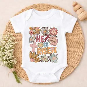 Newborn Baby Girl Boy Bodysuit Romper Outfit He Is Risen Flowers Cross baby girls clothes Lightweight feature baby stuff boy valentine Perfect Present for Baby Shower, New Mom, Grandparents, Ideal for First Photos & Special Days